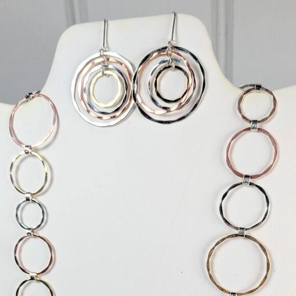 RLM Studio 925 Sterling Tri-Metal Round Link Necklace Pendant Earring Set *READ - Picture 3 of 10